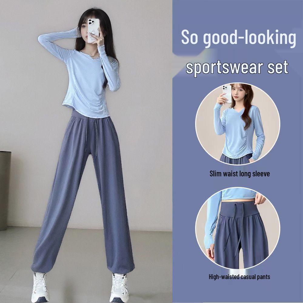 Women's Quick-Dry Loose Fit Yoga & Sports Long Sleeve Set for Running, Cycling, Fitness & Outdoors