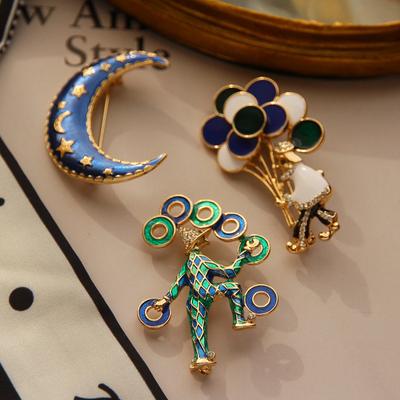 Broche créative en forme de ballon et de lune, motif clown de cirque, pour femme et enfant, idéale pour un manteau, un cadeau
