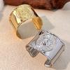 Stainless Steel Gold Plated Wrist Cuff Bangle Bracelet for Women Sun Pattern Texture Trendy Jewelry Party Gift Wide Bangles New