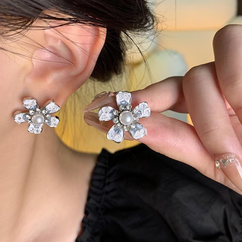 S925 Silber Farbverlauf Blaue Blume Kristall Ohrringe für Damen - Sommerlich Frisches & Vielseitiges Design