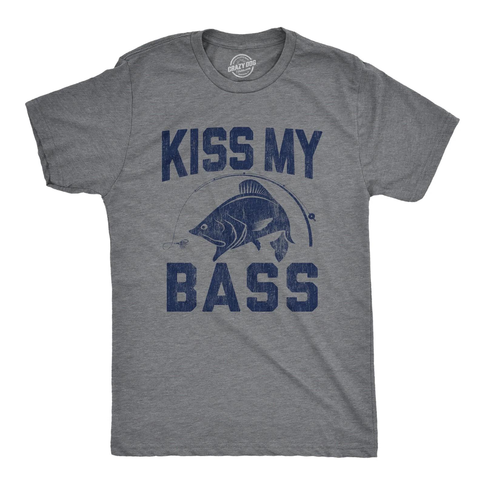 Mens Kiss My Bass T Shirt Funny Fishing Humor Kiss My as Graphic Tee XXL