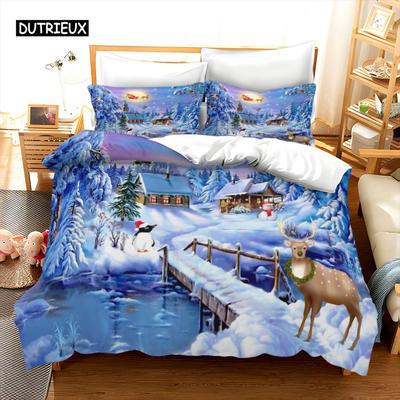 Weihnachts Schnee Cartoon Geschenk Rentier Bettwäsche Set, Weihnachtliche Bettbezug Set, Bequem Atmungsaktiv Bettbezug, Weihnachten Xmas Geschenk