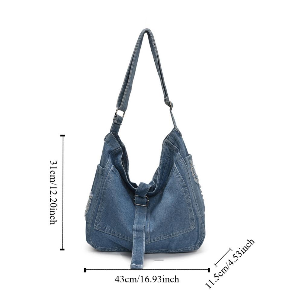 Shoulder Bag Denim Canvas Bag Buckle Strap Simple Tote Bag Simple Vintage Handbag  Students