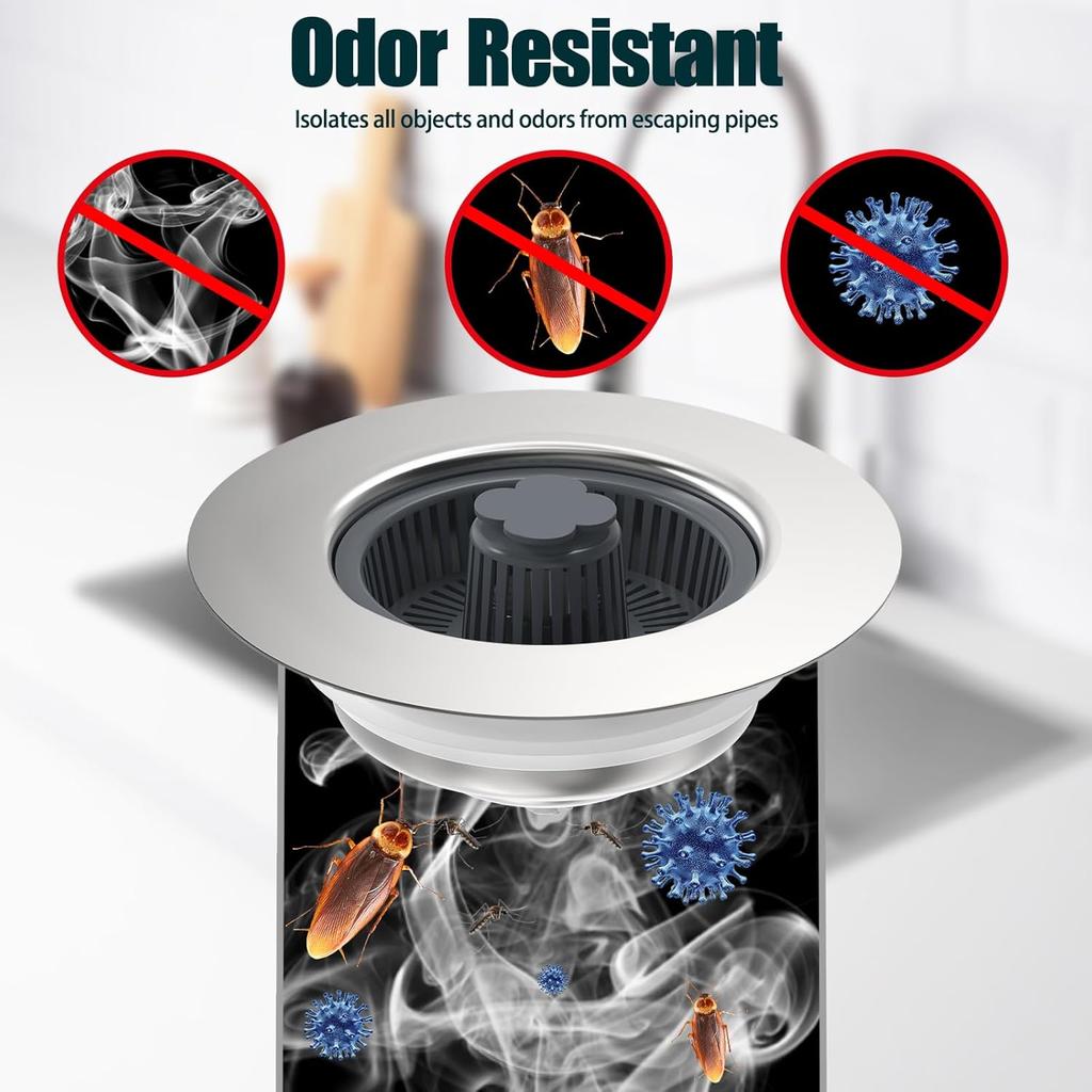 Upgraded 3 In 1 Kitchen Sink Drain Strainer - Stopper Set, Stainless Steel Kitchen Sink Stopper, Pop Up Anti-Clogging Sink Strainer Basket Filter for