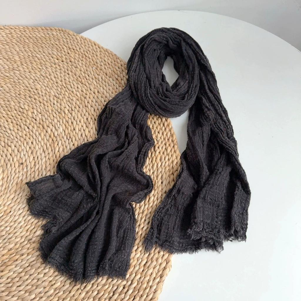 Solid Color Vintage 100% Cotton Scarf Sun Shawl Scarves Head Scarves Autumn Vintage Women Long Crinkled Scarves 60*220cm