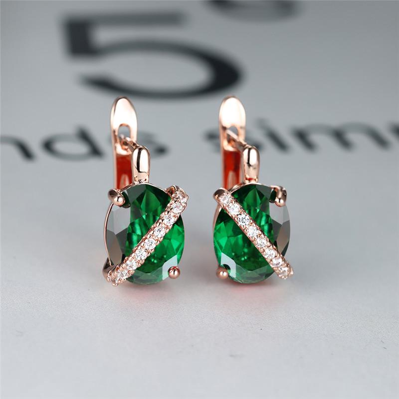 Cute Female Big Oval Stone Earrings Luxury Crystal Blue Purple Hoop Earrings Rose Gold Silver Color Wedding Earrings For Women