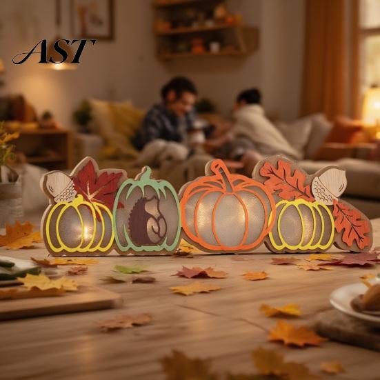 Lighted Fall Decorations for Home Thanksgiving LED Tabletop Decor, Maple Leaf Harvest Themed Wooden Desktop Centerpiece Centerpiece, Autumn