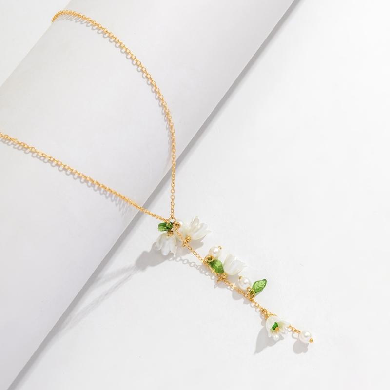 Unique Flower Fringe Necklace Elegant Bell Orchids Preal Leaf Charm Choker Dangle Earring Jewelry Gift Party Ornament