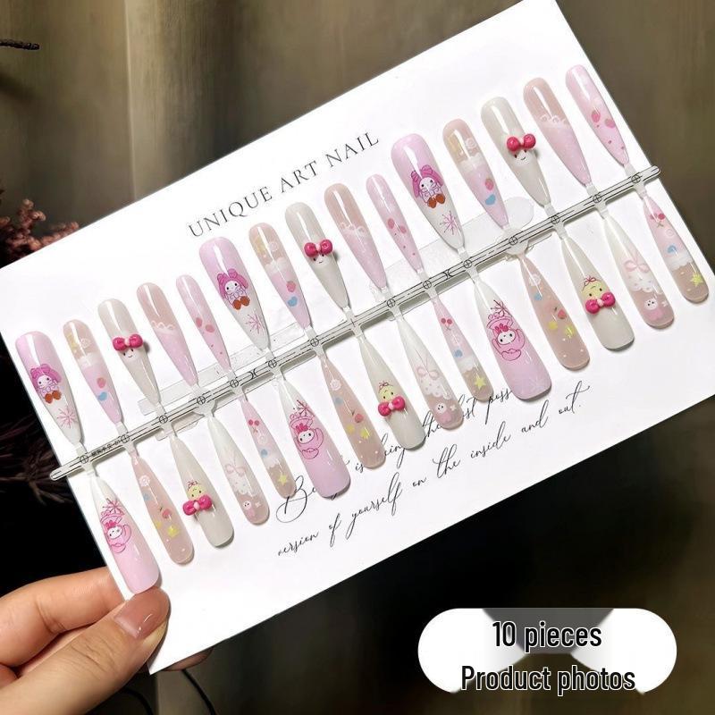 Summer Fresh Milk Puff Cute Rabbit Wearable Light Pink Gradient Cartoon Detachable Nail Tips