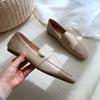 Cow Leather Square Toe Women Flats Casual Loafers Women Shoe Without Heel 2024 New Spring Autumn Mules Woman Simple White Shoes