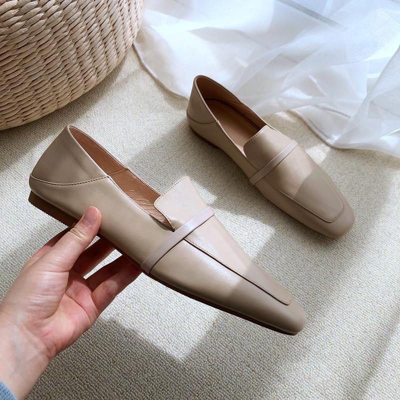 Cow Leather Square Toe Women Flats Casual Loafers Women Shoe Without Heel 2024 New Spring Autumn Mules Woman Simple White Shoes