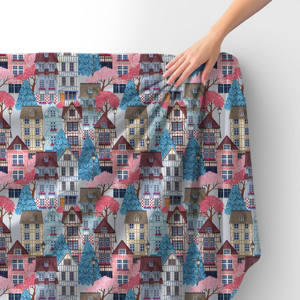 Royal Samt Stoff Polyester Zum Nähen - Motiv Alte Stadt