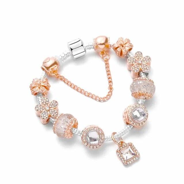 Mode Antik Silber Überzogene Pa Armbänder & Armreifen Kristall Herz Charme Perlen Armband für Frauen DIY Original Schmuck Geschenk