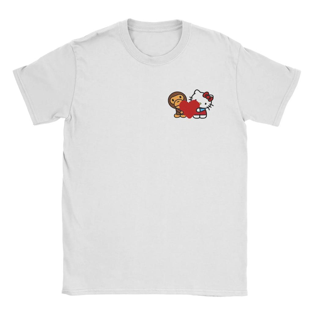 Camiseta de Algodón Informal Urbana para Niños y Niñas Coreana Moderna Hello Kitty Amigo Pareja Verano Y2K Divertida Camisetas Oversize Y2k Cuello Redondo Ropa Femenina de Ocio