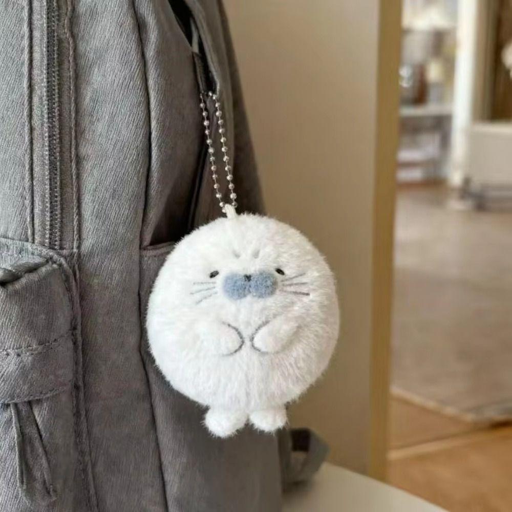 Metal Ring Seal Plush Keychain Bag Charms Seal Plush Key Ring Seal Doll Pendant  Women Girls