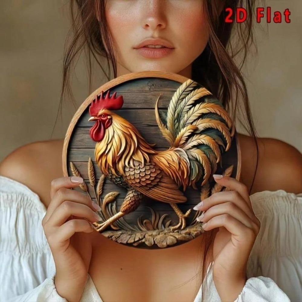 Rooster Metal Wall Art 8 Inch Vintage Style Decorative Plaque For Home Kitchen