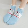Women's Blue Fat Cat Cartoon Socks – Cute 3D Ears, Feather Yarn, All Cotton, Low-Cut Boat Style