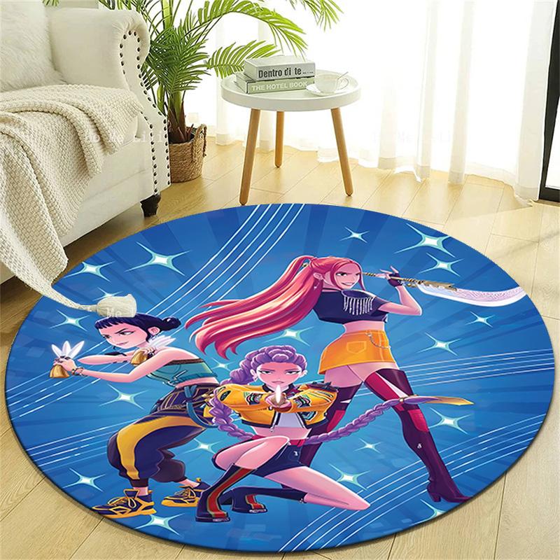 1pc KPop Demon Hunters8 Design Printed Area Round Carpet for Bedroom Living Room Home Decor Rugs Mat Non Slip Mat Rug for Bedside