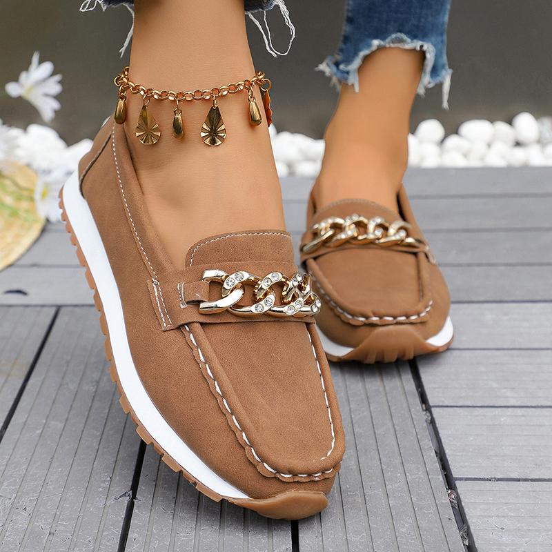 Fashion Fashion Metal Chain Soft Sole Flats Shoes Women Spring Autumn Pu Leather Platform Loafers Woman Slip On Non Slip Casual Shoes