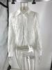 Sexy European & American Lace Lapel Long Sleeve Tassel See-Through Top