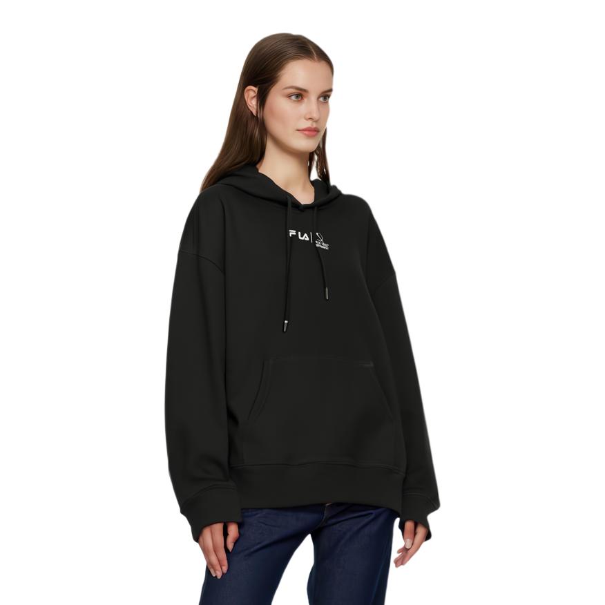 Fila Classic Loose Kangaroo Pocket Casual Letter Hoodie Long Sleeve Sweatshirt Women Sweatshirt Black F11W249215F-BK