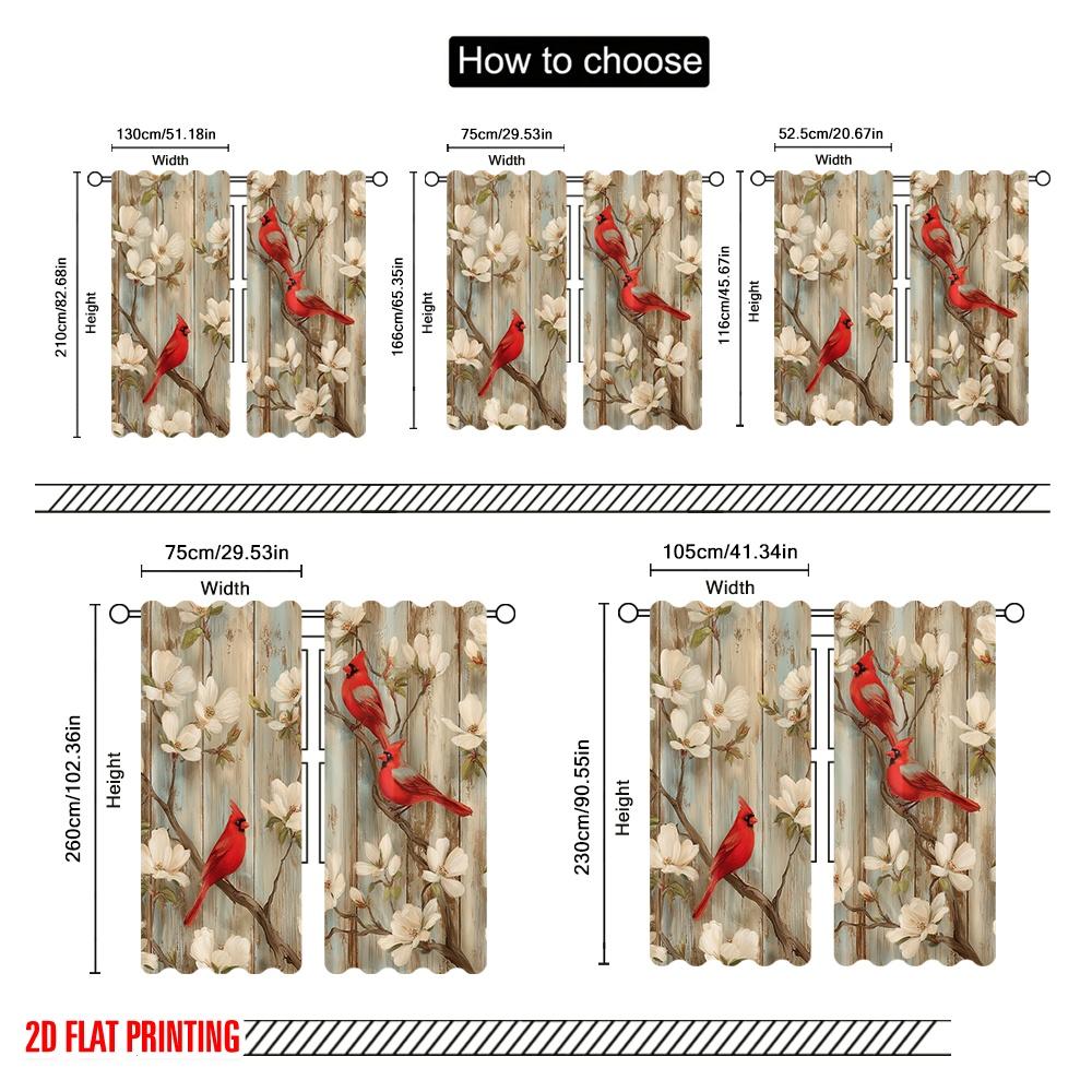 2Pcs,2D Plane Printing Light Filtering Curtains Cardinal Symphony Versatile Durable Polyester (Without Rod) Gifts For Living