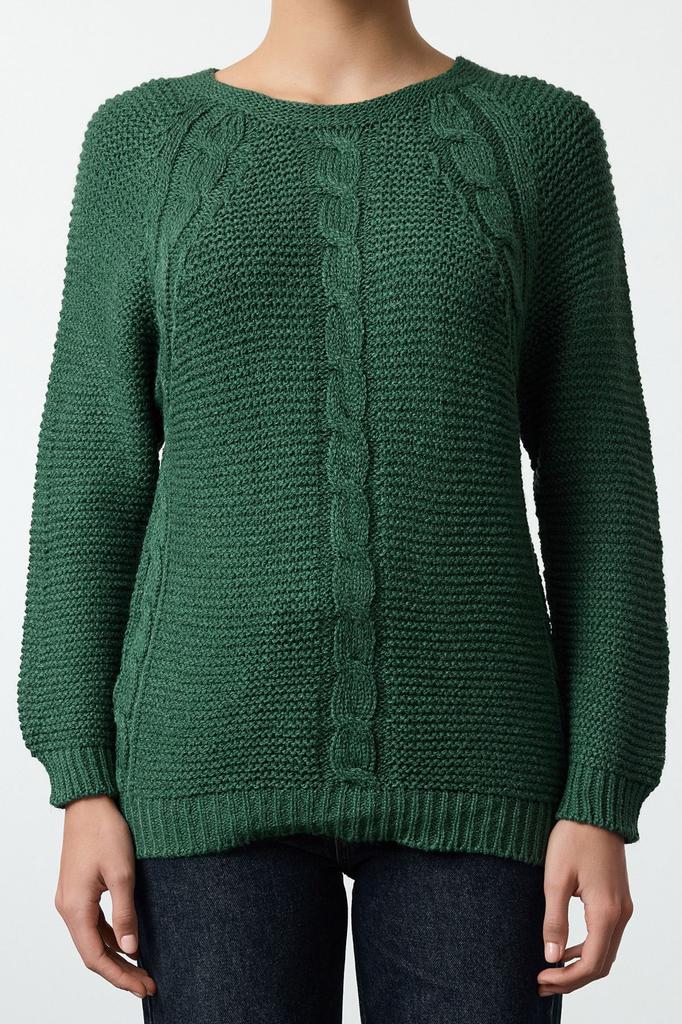 Women's Fashion Stylish Sweater Emerald Green Soft Textured Hair Braided Seamless Knitwear Sweater
