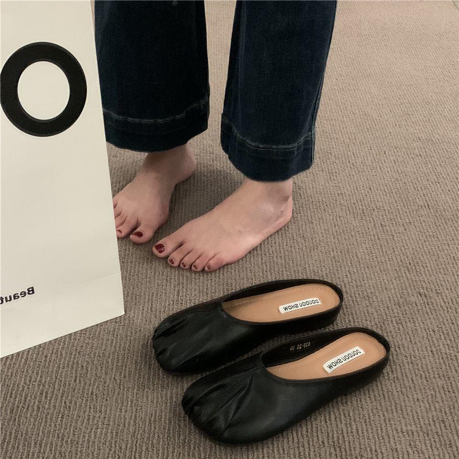 Comfortable and Casual Flat-bottomed Bag Head Half Slippers Japanese Muller Shoes 2025 Summer New One-pedal Women's Shoes Doudou Shoes
