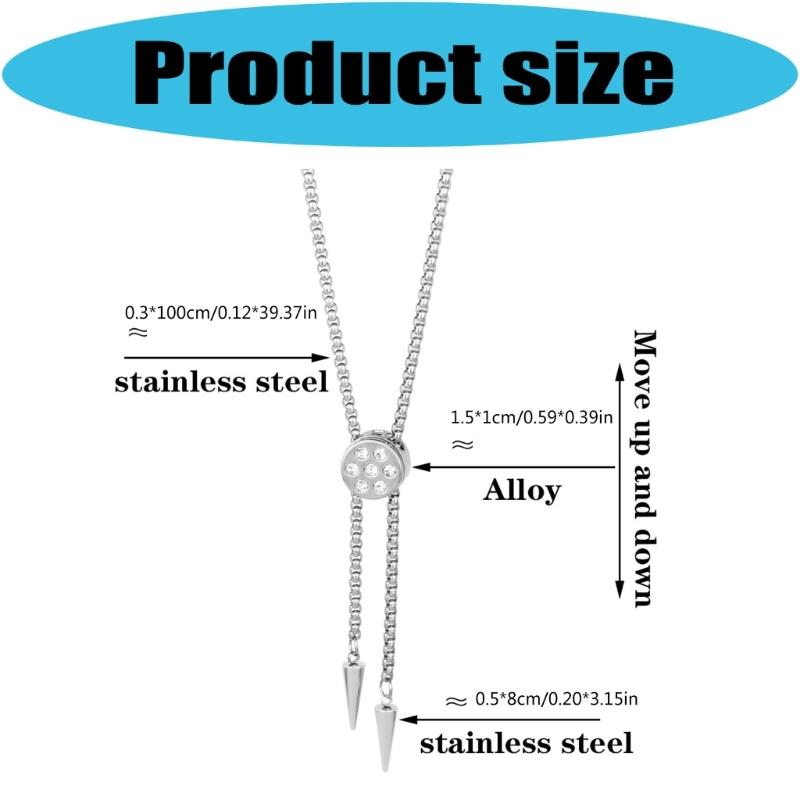 Elegant Round Shaped Neckwear Rhinestones Accented Unisex Stainless Steel Necklace Slidable for Gifting and Daily Use