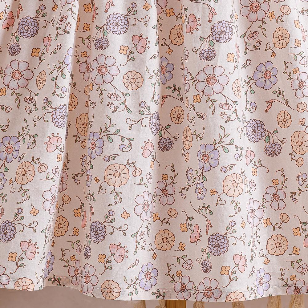 2‑6 Years Old Girls 100% Cotton Floral Print Dress Long Sleeve Embroidery Doll Collar A‑Line Princess Kids Autumn Outfit