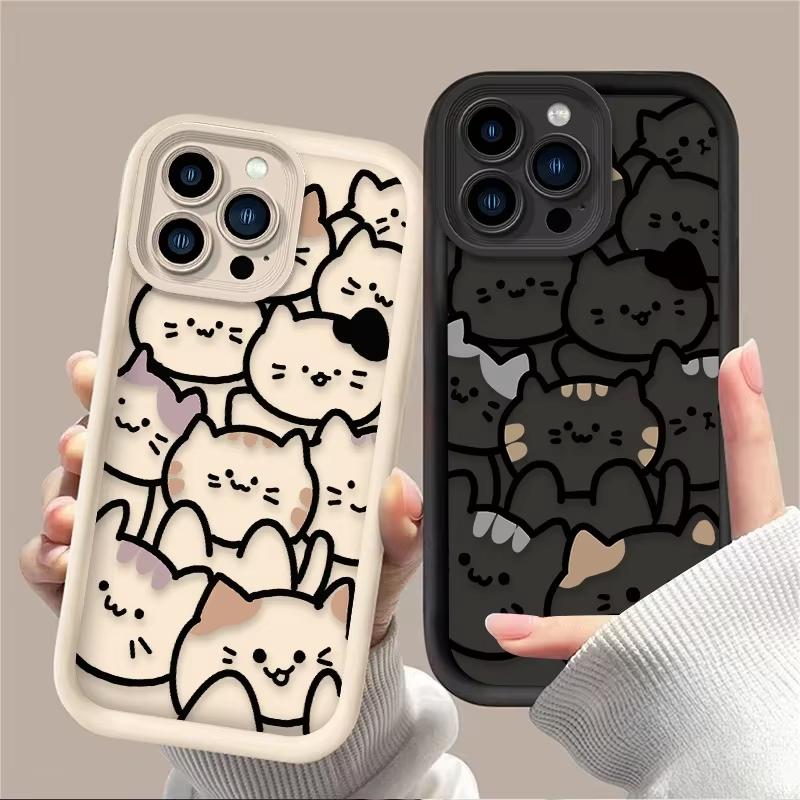 Cartoon Animal Cute Cat Phone Case For iPhone 17 Pro Max 16 15 Pro 14 13 Mini 12 11 XR XS 17Air 16 Plus Soft Silicone Cover
