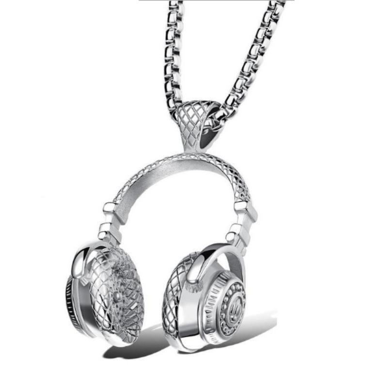 Rock Music Earphone Pendant Couple Necklace Titanium Steel Jewelry