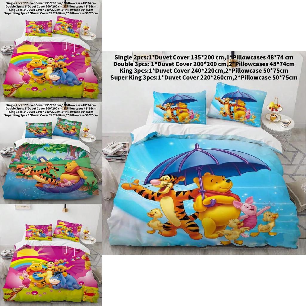 Pooh Bear Children Bedding Set With Active Dyeing For Toddler Bed Decor