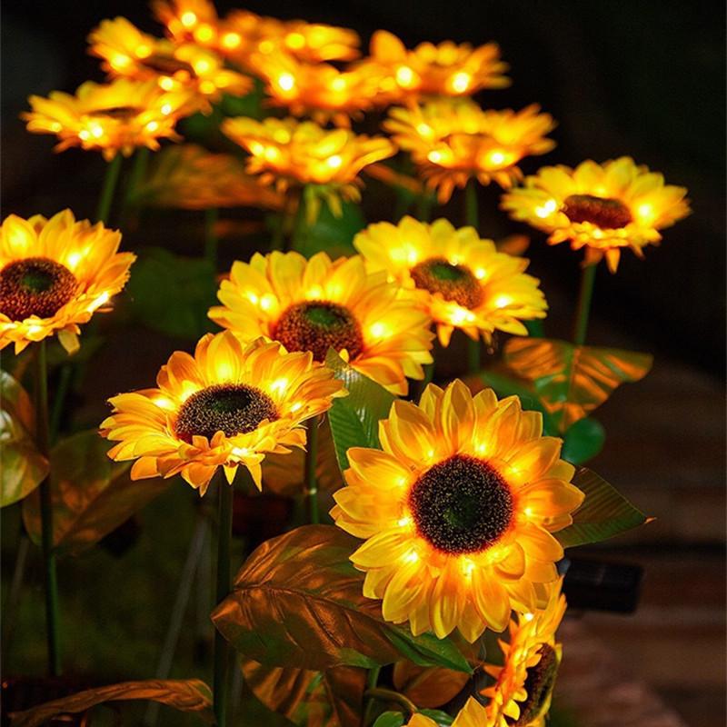 

1pc Solar Sunflower Lights 3 Head Garden Stake Outdoor Decorative Waterproof LED Landscape Lights for Patio, Garden, Yard 0-5W теплый белый