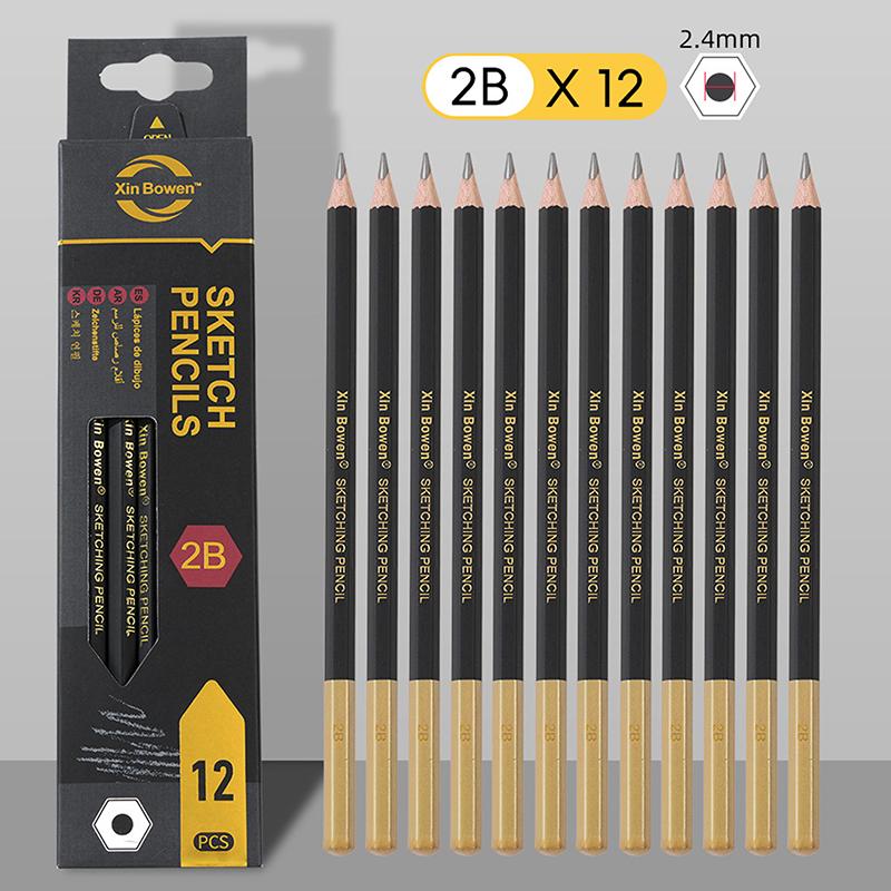 12Pcs/Box Wooden Lead Pencils Hb-14B High-Quality Art Draw Specific Graphite Core Sketching Writing Stationery Supplies
