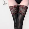 Blue/Red Wide Lace Floral Patchwork Horse Oil Stockings Anti-slip Silicone Black Silk Medias Night Club Thigh High Women Socks