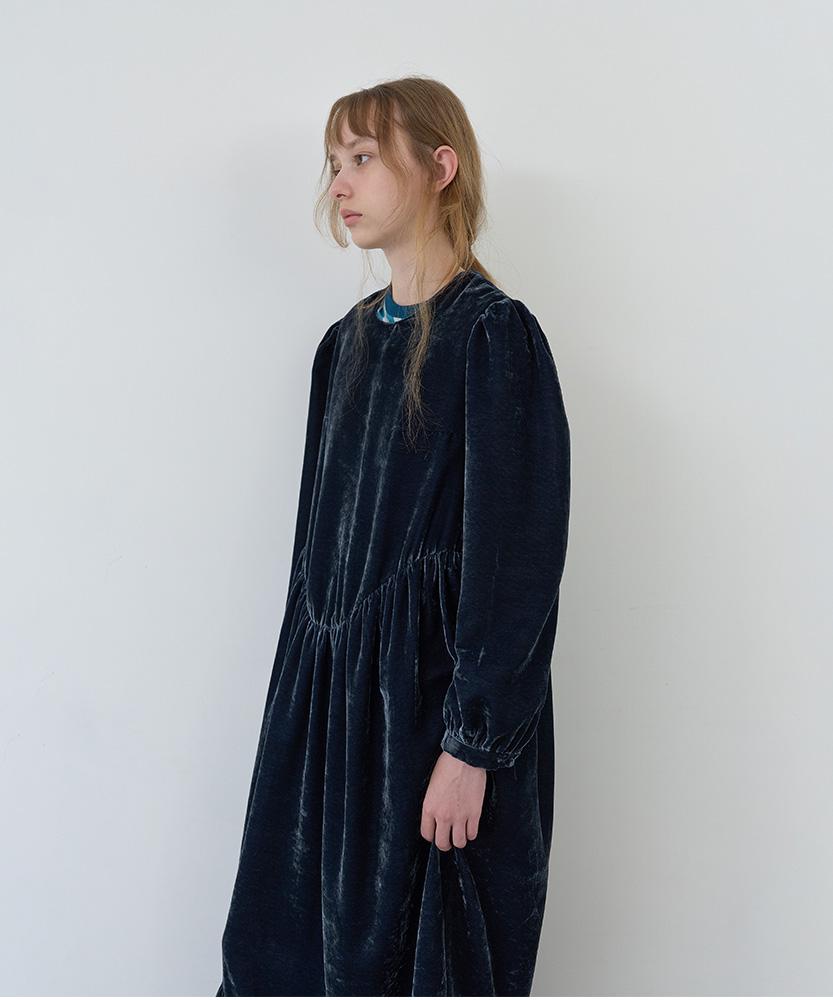 Nokeontencheu 124. Velvet Asymmetrical Long Dress_Navy
