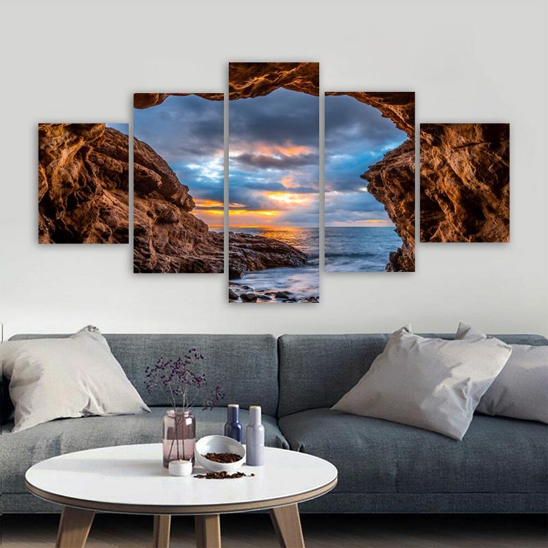 5 Panels Sea Hole Posters Canvas Painting Landscape Pictures Sunset Sky Wall Art For Living Room Modern Home Decor No Frame