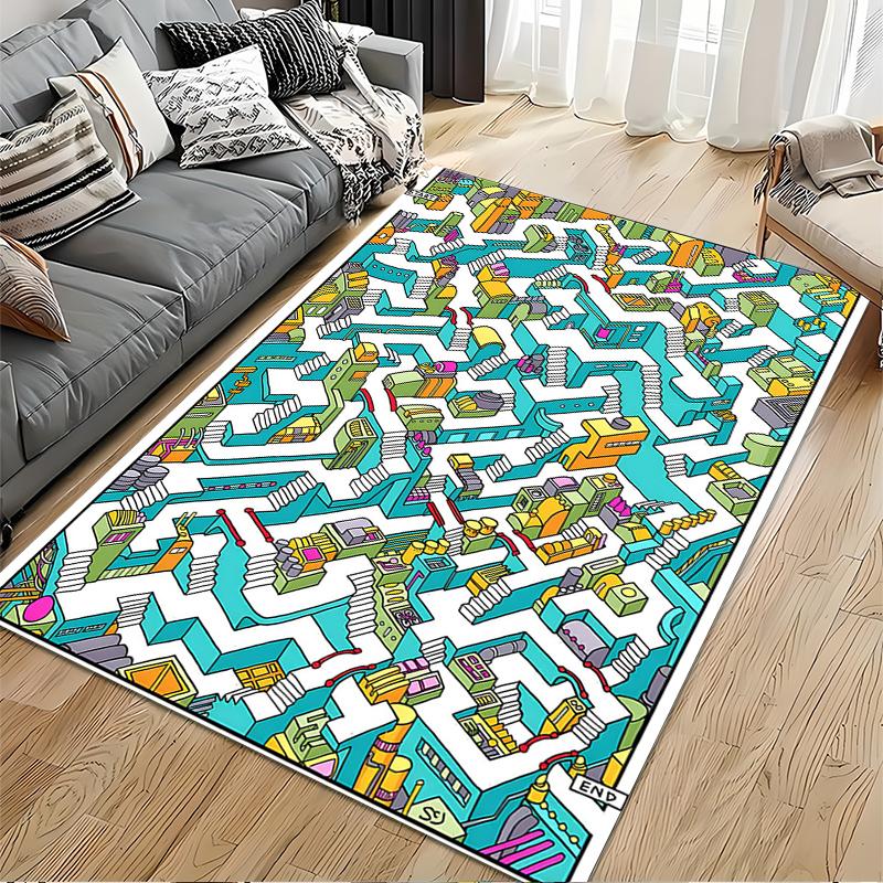 Colorful Maze Pattern Rug for Home Decoration Suitable for use as an anti-slip game mat for living room and bedroom sofas