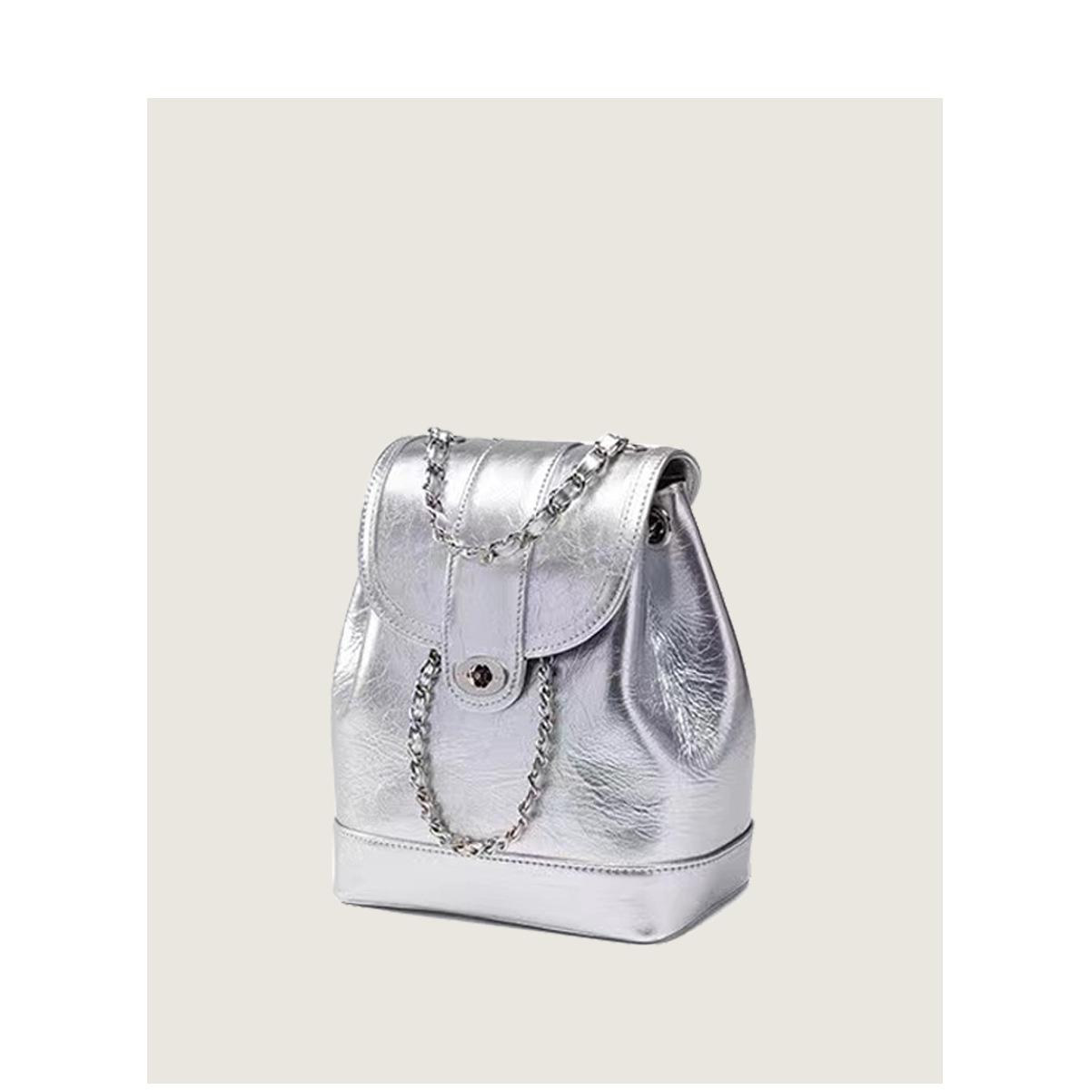 

Niche Mini Fragrant Chain Backpack Ins Premium Oil Sensitive Wax Leather Silver Small Backpack