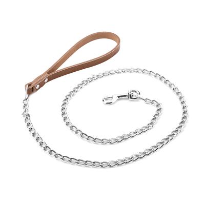 Metal Dog Leash Training Collar Rope  Strap with PU Handle (Brown)