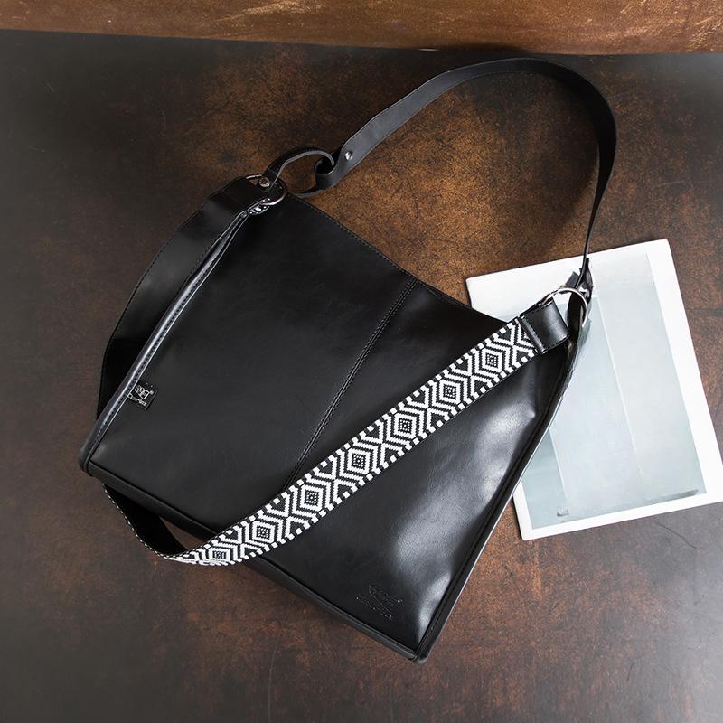 

Мужская одноплечевая сумка-кроссбоди из мягкой кожи, большая вместительная сумка-тоут, повседневный портфель для поездок на работу чёрный