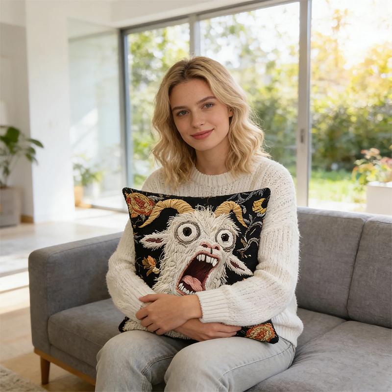 Goat Screaming Sofa Cushion Pillowcase Sofa Living Room Decoration Imitation Embroidery Short Plush Pet Themed Home Decoration