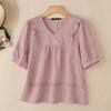 ZANZEA Women Casual V-Neck Loose Half Sleeve Cotton Blouse