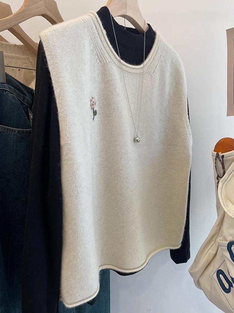 

Женский теплый вязаный жилет для многослойности, зимний, удобной посадки, из смесовой шерсти, пуловер без рукавов XL белый