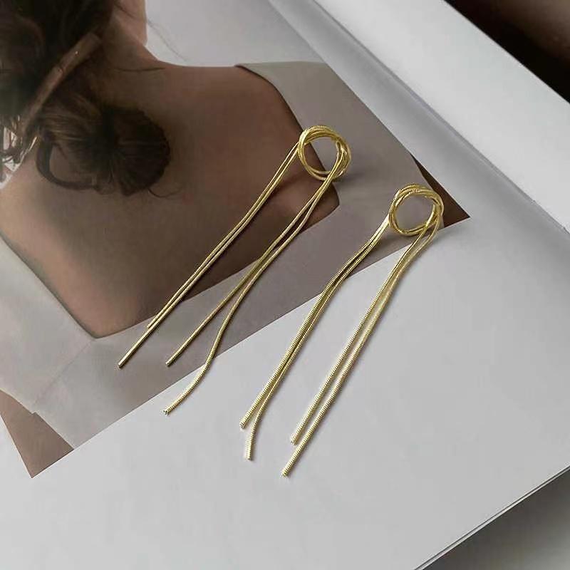 Light Luxury Aesthetic Linear Tassel Earrings for Women Gold Color Fringe Ear Piercing Long Earring Party Wedding Charm Jewelry