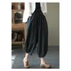 Summer Literary and Artistic Loose Solid Color Cotton and Linen Lace-up Elastic Waist Bloomers Nine-point Pants Carrot Pants Women's Pants