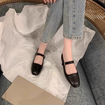 Shoes the Ro * Square Head Leather Buckle with Flat Bottom Mary Jane Women's Single Shoes Spring