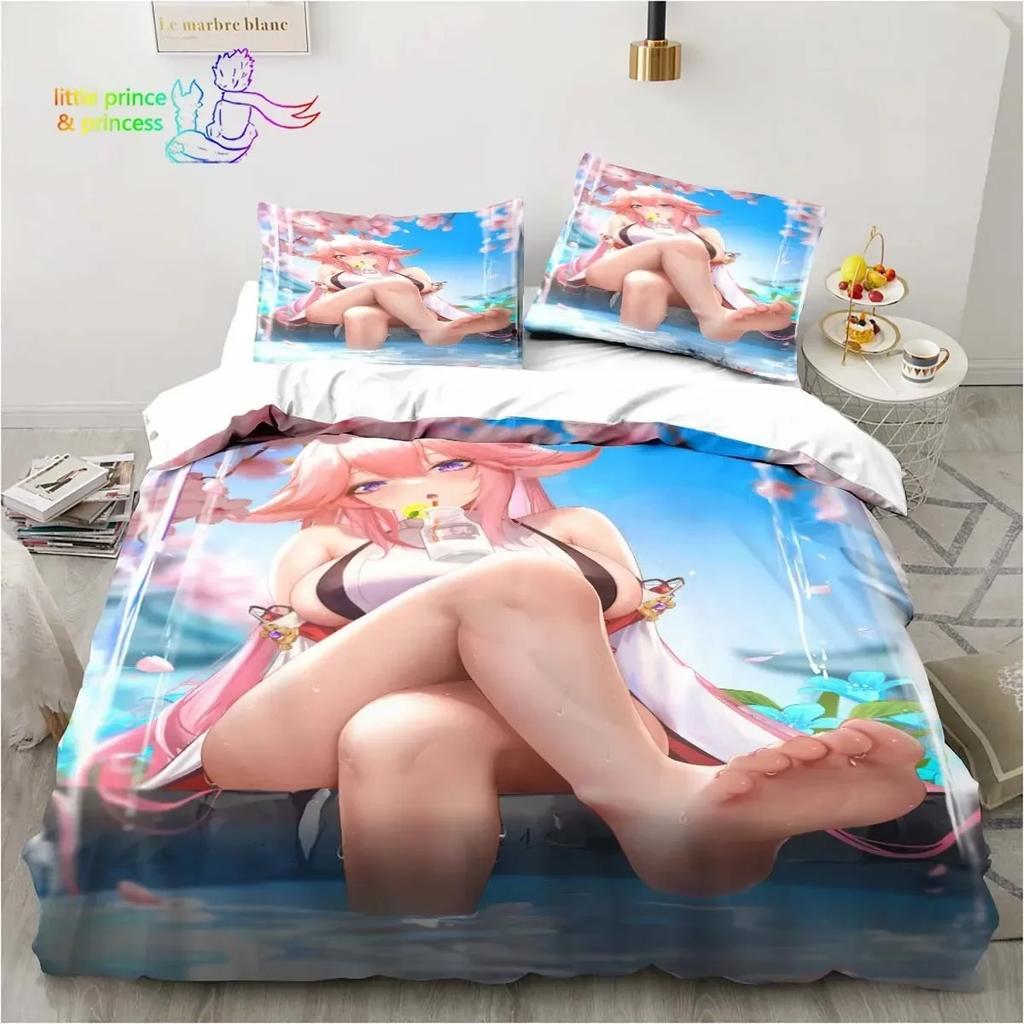 Genshin Impact Anime Bedding Set 3D Printed Suitable For Bedroom Duvet Cover Set With Pillowcases Kids Home Textile
