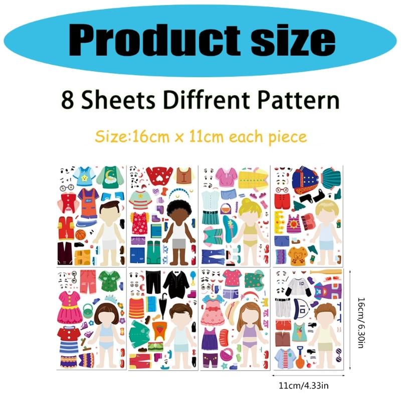 8 Sheets Kids Jigsaws Education Sticker Children's Dress Up Puzzle Sticker Role Play Activity Skill Development